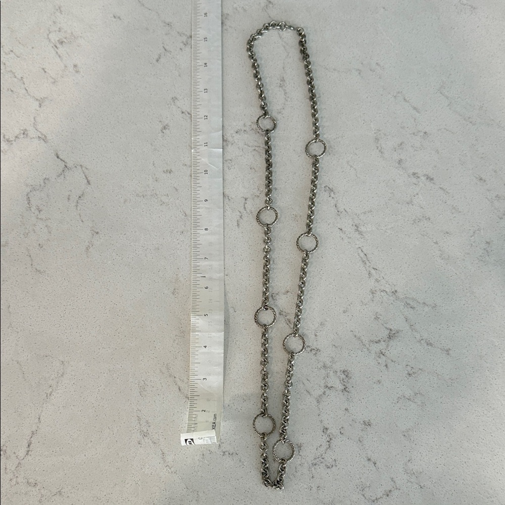Silver Tone Chain Necklace with Open Ring Accents